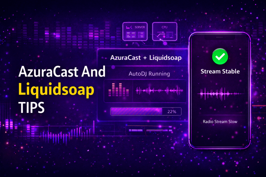 AzuraCast and Liquidsoap radio streaming setup showing stability and monitoring