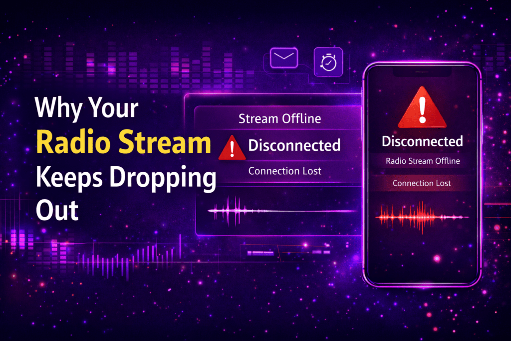 Radio stream keeps dropping out showing disconnected warning and connection loss