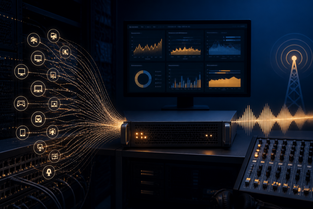 Radio streaming server monitoring connections during a possible DDoS incident