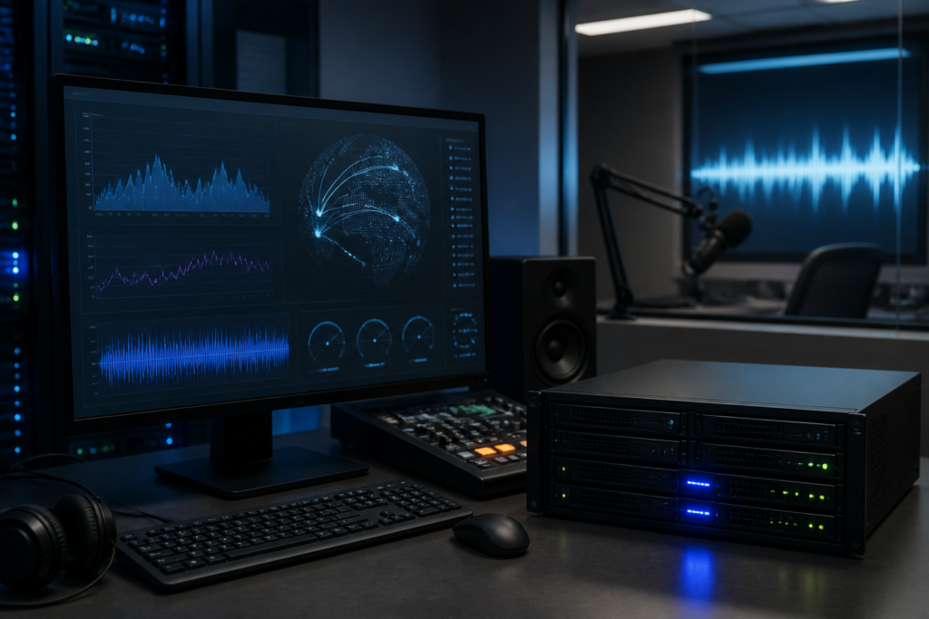 Online radio stream server being monitored for connection activity