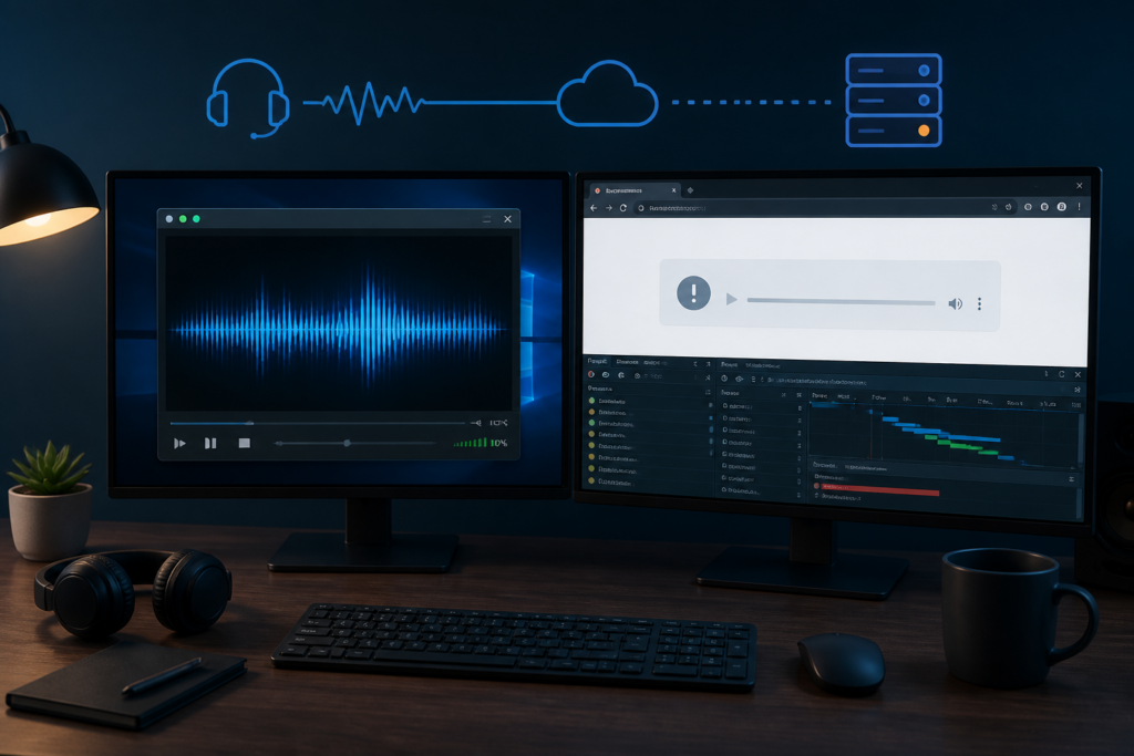 VLC and browser tools used to troubleshoot a radio stream